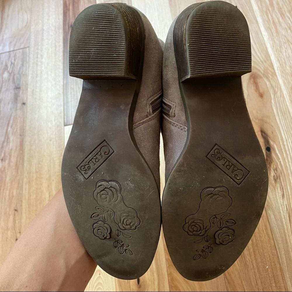 Carlos Brie Tan Suede Booties with Side Zip - Picture 5 of 8